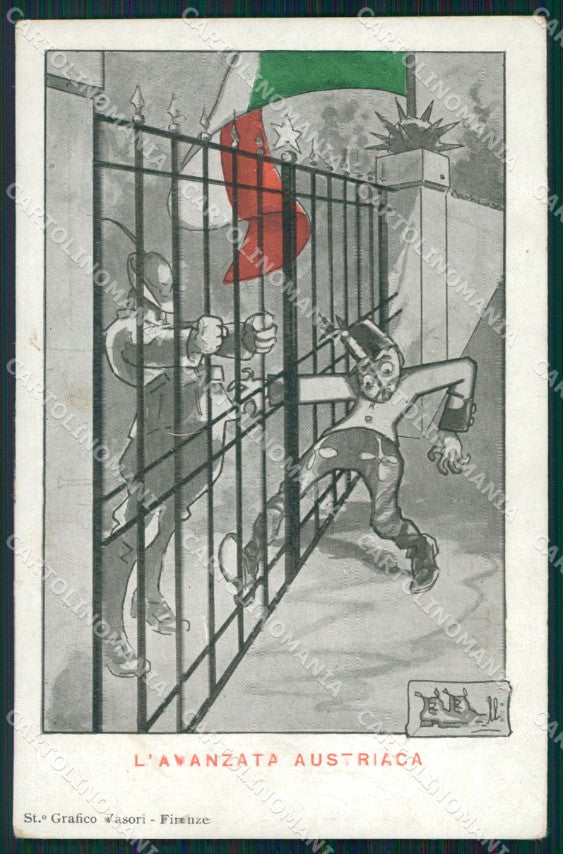WW1 WWI Propaganda Anti Austria Alpini Tricolore cartolina postcard XF7924 – fronte