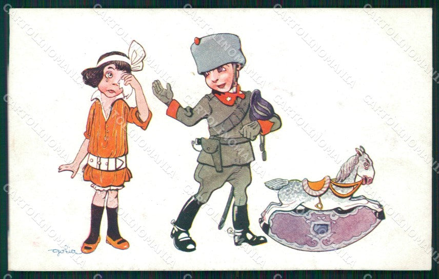WW1 WWI Propaganda Golia Cavalleria Rocking Horse cartolina postcard XF8000 – fronte