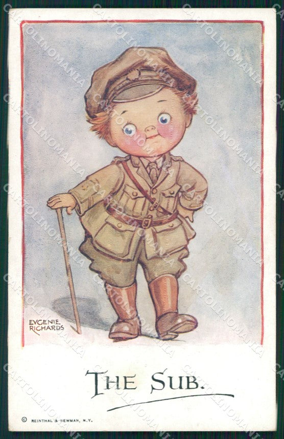 WW1 WWI Propaganda Soldier Child Eugine Richards cartolina postcard XF8176 – fronte