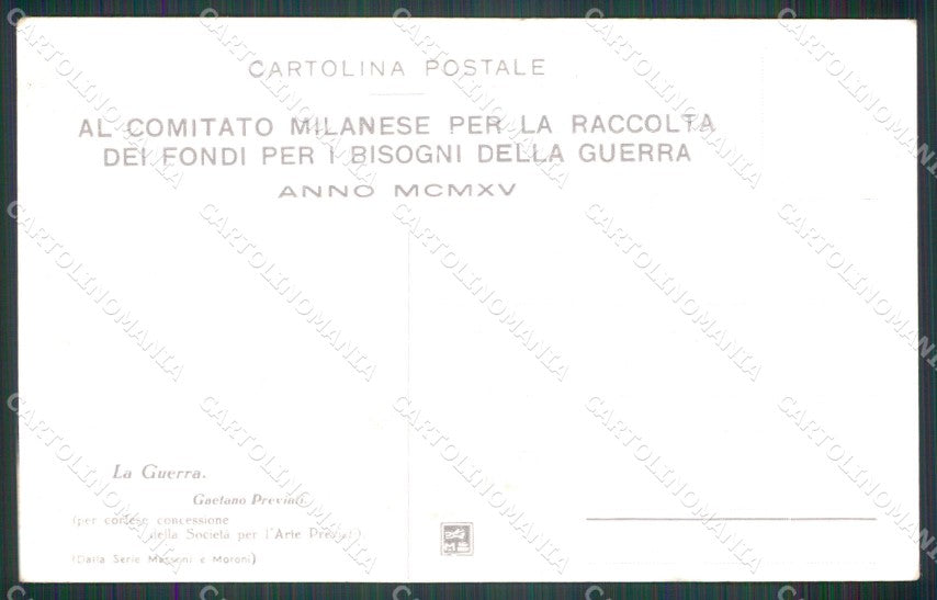 Militari Comitato Milanese Raccolta Fondi Guerra WW1 Previati cartolina XF8231 – retro