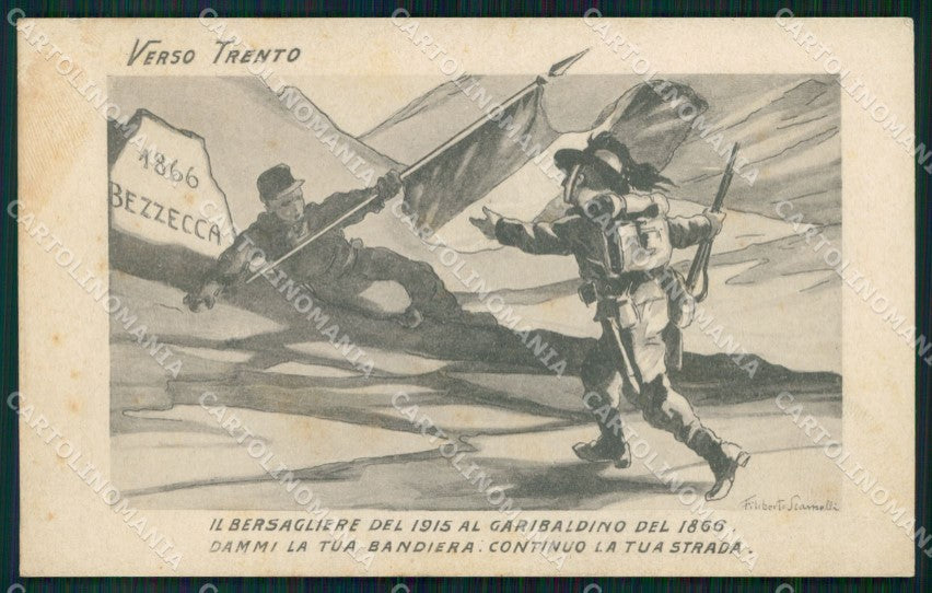 Propaganda WW1 WWI Trento Bersaglieri Scarpelli cartolina XF8253 – fronte