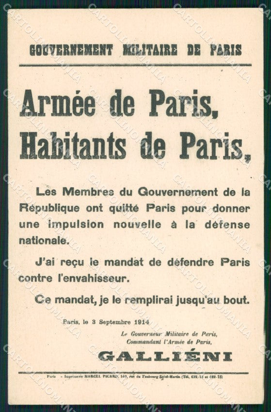 Militari Propaganda WWI France Gallieni 1914 cartolina XF8332 – fronte