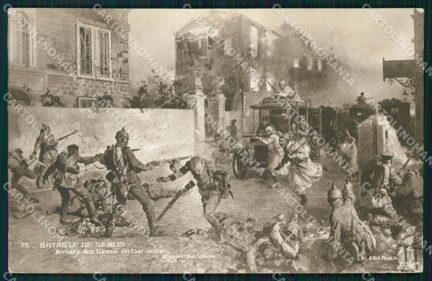 Propaganda WWI France Bataille de Senlis Anti German Turcos cartolina XF8339 – fronte