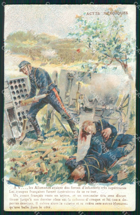 Militari French Soldiers WWI Actes Heroiques Infanterie cartolina XF8346 – fronte