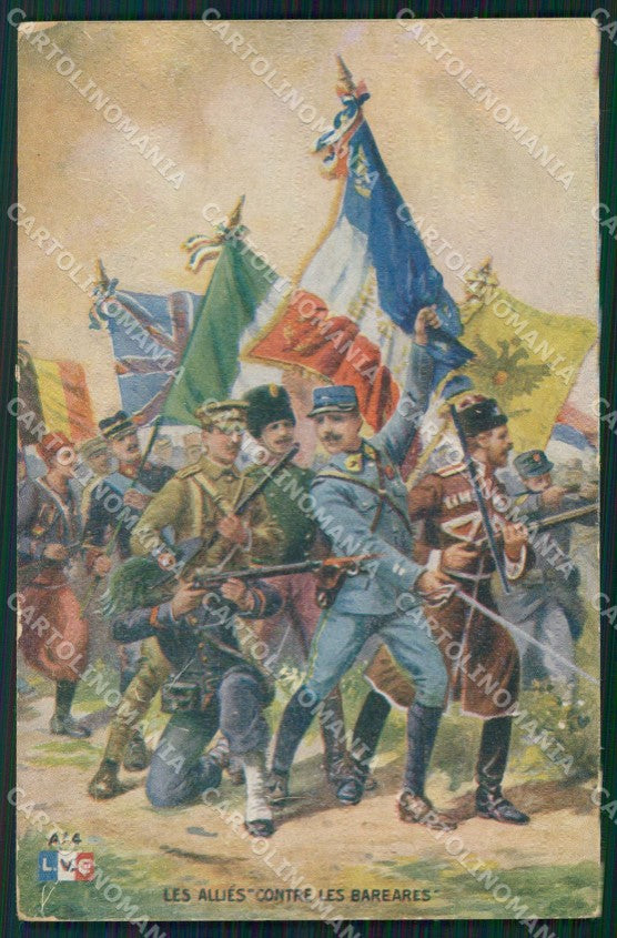 Militari Propaganda WWI Cosaque Bersaglieri L.V.C. PIEGHINE cartolina XF8349 – fronte