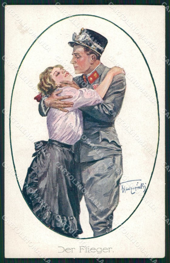 Artist Signed WW1 WK1 Romantic Couple Der Flieger serie 130 cartolina XF8399 – fronte