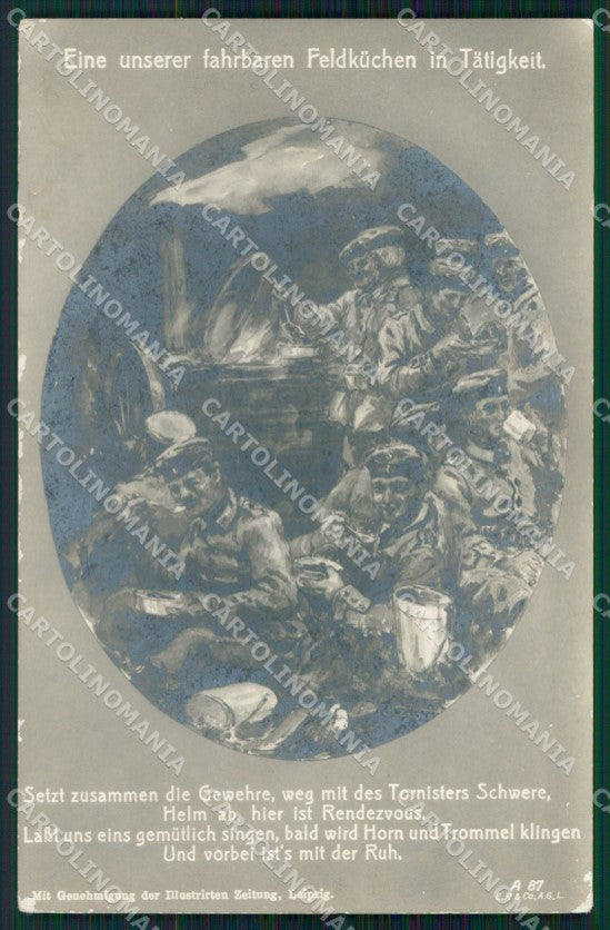 Militari WW1 WWI German Soldiers Soldaten AK Feldkuche Foto cartolina XF8410 – fronte