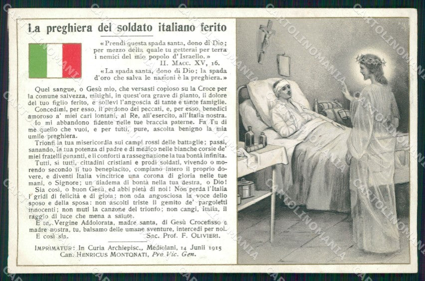Militari WW1 Preghiera del Soldato Italiano Ferito cartolina XF8419 – fronte