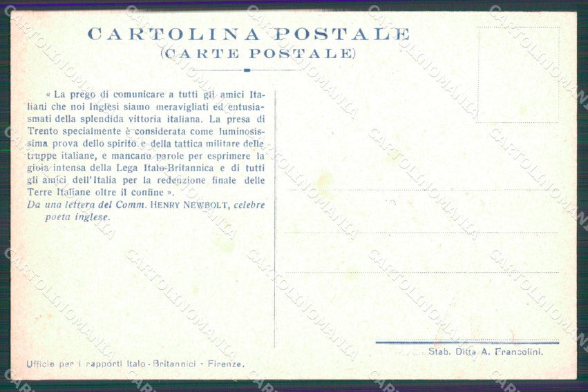 Militari Propaganda WW1 WWI Lega Italo Britannica Trento cartolina XF8425 – retro