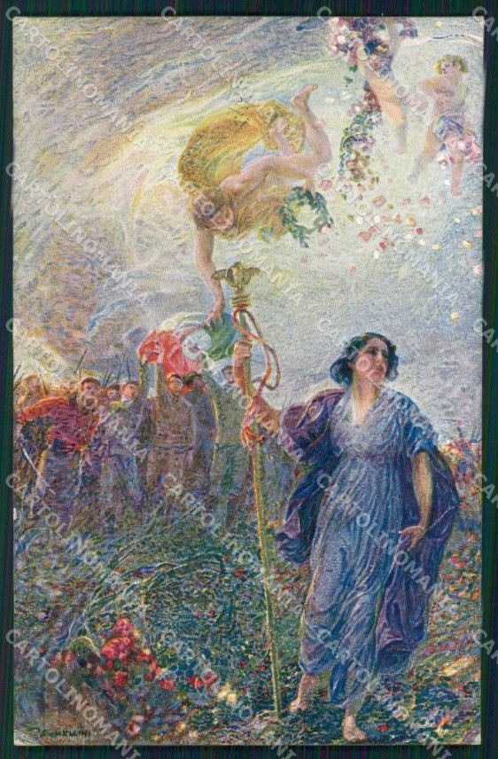 Militari Propaganda WW1 WWI Tricolore Plinio Nomellini cartolina XF8439 – fronte