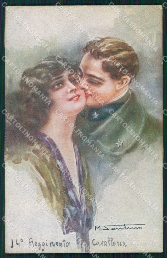 Militari Coppia Romantica Santino serie 135-4 PIEGHINE cartolina XF8441 – fronte