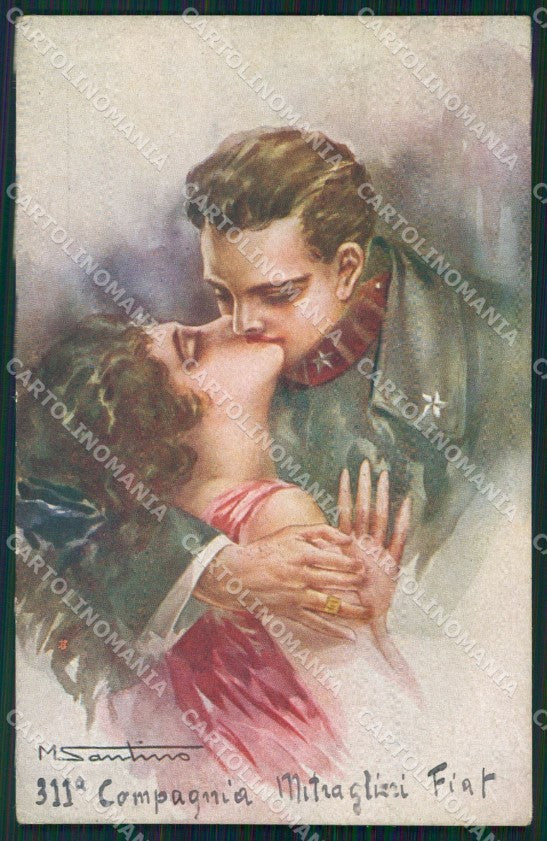 Militari Coppia Romantica Santino serie 135-3 cartolina XF8442 – fronte