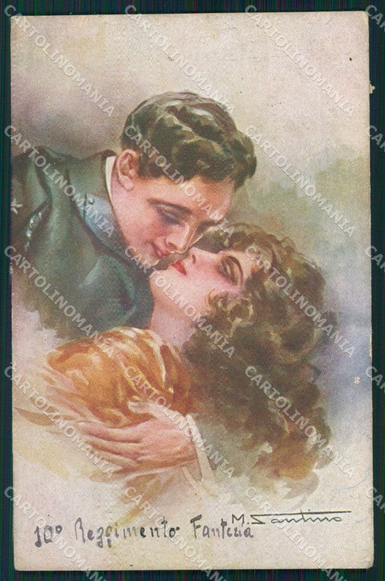 Militari Coppia Romantica Santino serie 135-2 cartolina XF8443 – fronte