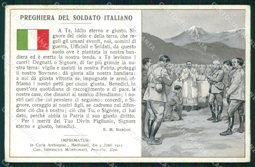 Militari WW1 Preghiera del Soldato Italiano Baroni cartolina XF8467 – fronte