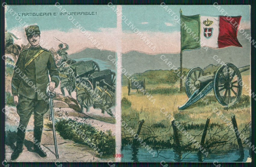 Militari Propaganda WW1 Tricolore Bandiera Artiglieria cartolina XF8474 – fronte