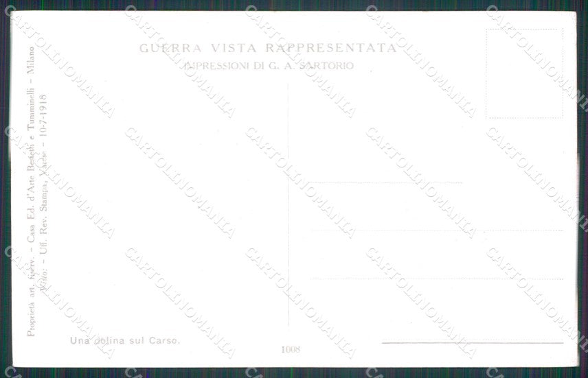 Militari WW1 WWI Carso Dolina 1008 Sartorio cartolina XF8516 – retro