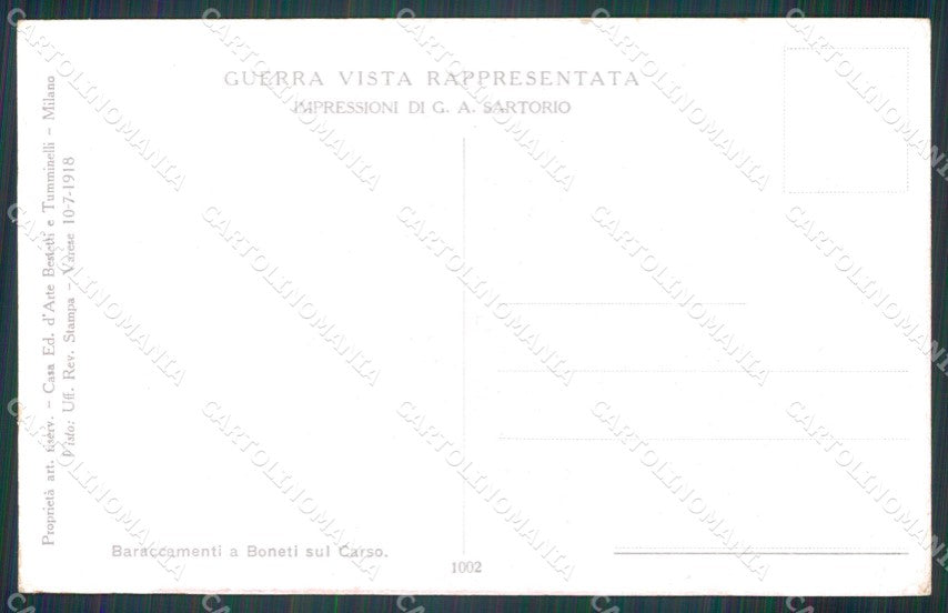 Militari WW1 WWI Boneti sul Carso 1002 Sartorio cartolina XF8518 – retro