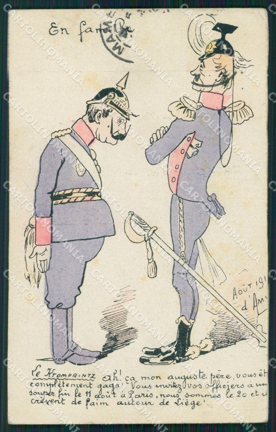 Militari WW1 Propaganda Anti German Kaiser Wilhelm II France cartolina XF8549 – fronte