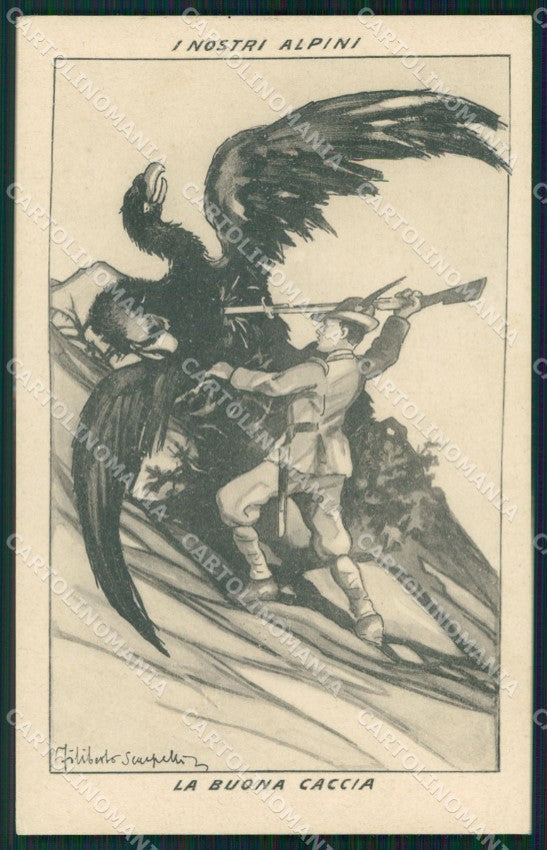 Militari WW1 Propaganda Anti Austriaca Alpini Scarpelli cartolina XF8583 – fronte