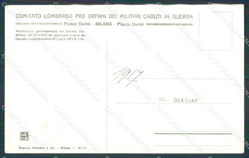 Militari WW1 Comitato Orfani Guerra Milano Dressler cartolina XF8660 – retro