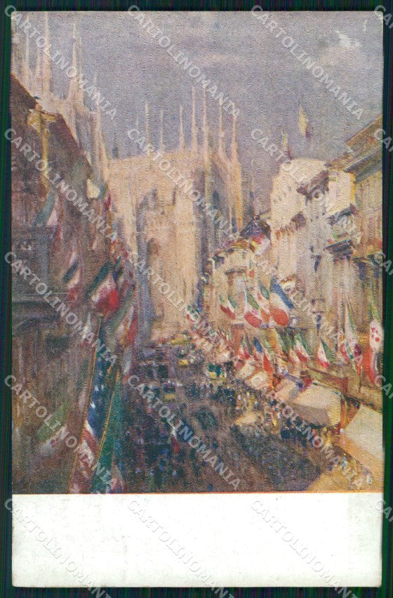 WW1 WWI Propaganda Tricolore American Flag Milano cartolina postcard XF8681 – fronte