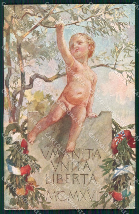 WW1 WWI Propaganda Alleati Flags Mentessi Bertacchi cartolina postcard XF8688 – fronte