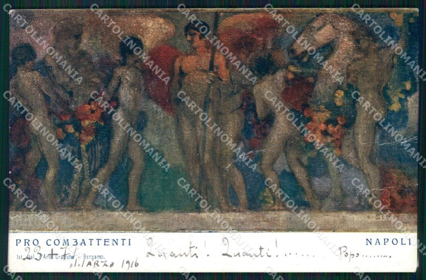 WW1 WWI Propaganda Pro Combattenti Napoli PIEGHINE cartolina postcard XF8699 – fronte