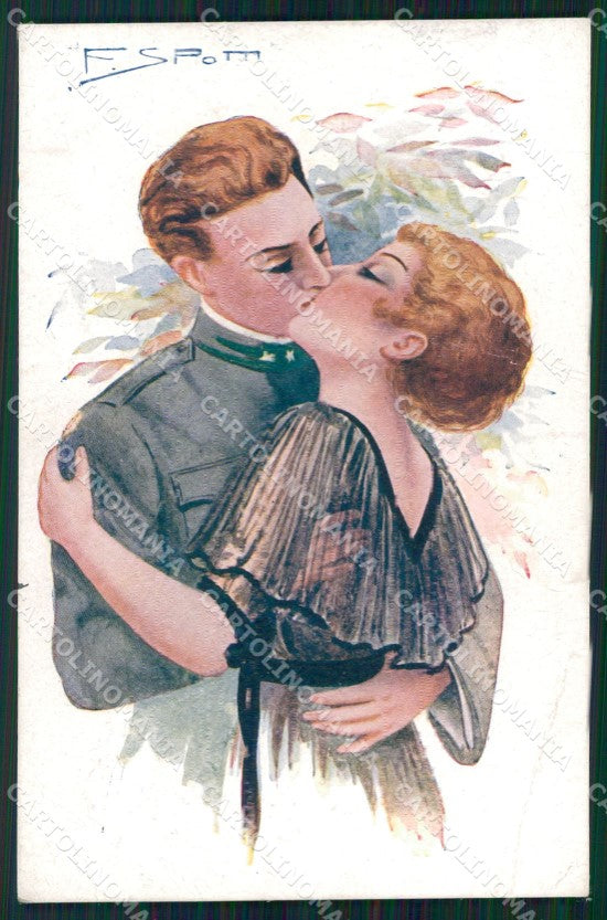Militari Spotti Coppia Bacio Kissing Couple PIEGATA cartolina postcard XF8702 – fronte