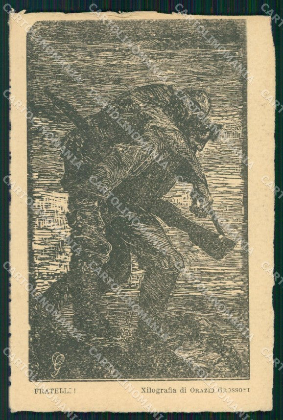 WW1 WWI Propaganda Militari Xilografia Orazio Grossoni cartolina postcard XF8704 – fronte