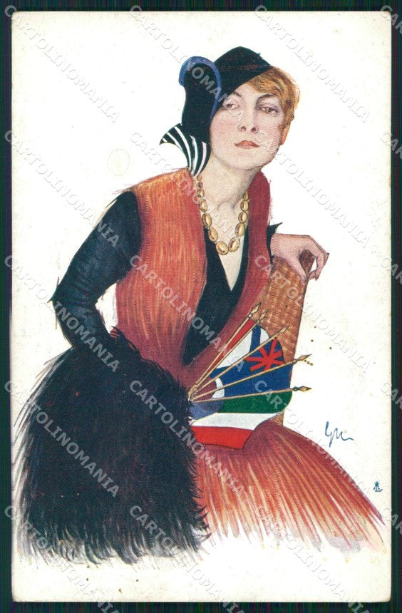 WW1 WWI Propaganda Lady Flag Tricolore cartolina postcard XF8727 – fronte