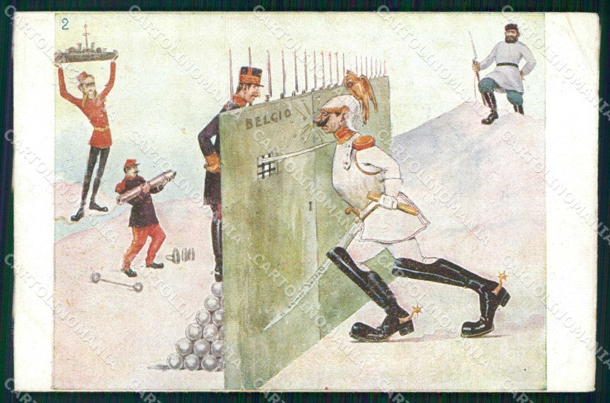 WWI WW1 Italian Propaganda Patriotic Anti Kaiser CORNER CREASED cartolina XF8826 – fronte