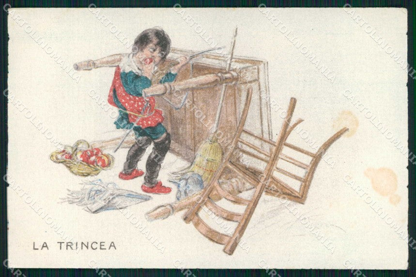 WWI WW1 Italian Propaganda Child La Trincea Mazza serie 331-3 cartolina XF8833 – fronte
