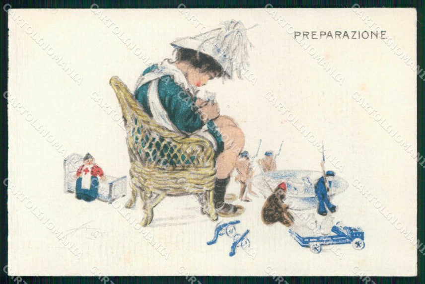 WWI WW1 Italian Propaganda Child Preparazione Mazza serie 331-1 cartolina XF8834 – fronte