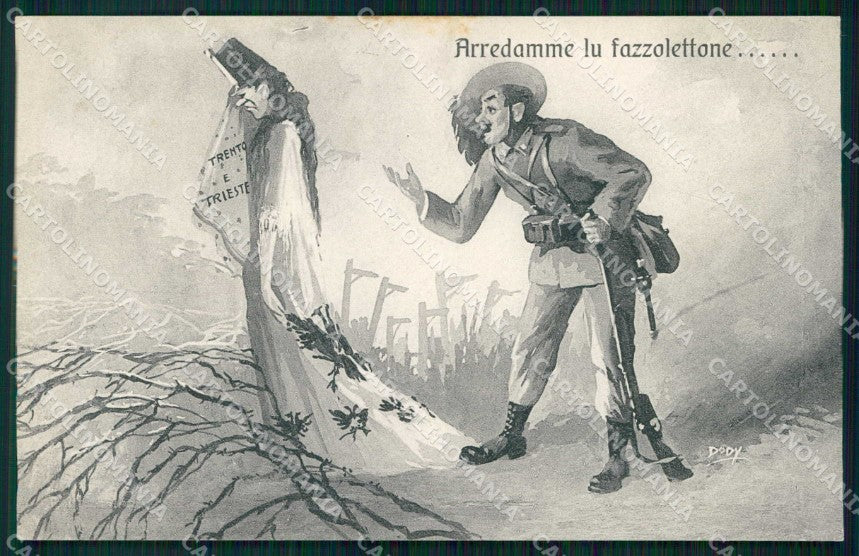 WWI WW1 Propaganda Trento Trieste Irredentismo Bersaglieri Dody cartolina XF8838 – fronte