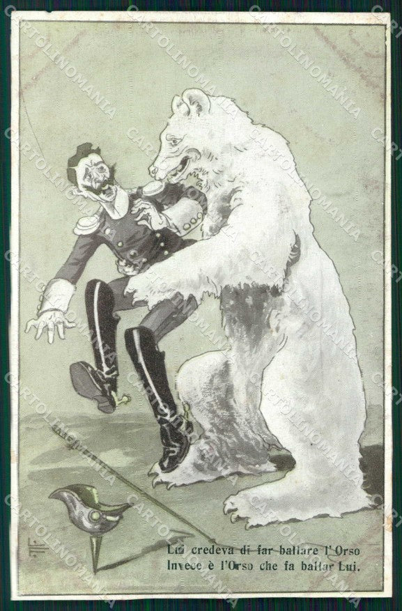 WWI WW1 Italian Propaganda Patriotic Humor Anti Kaiser Bear Fornari cp XF8876 – fronte