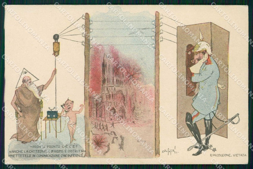 WWI WW1 Italian Propaganda Anti Kaiser Wilhelm II Ottofapelli cartolina XF8896 – fronte