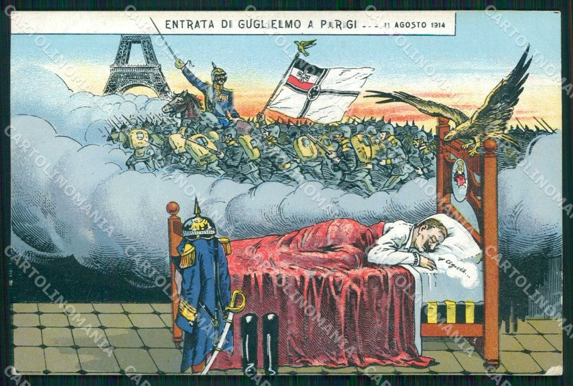 WWI WW1 Italian Propaganda Anti Kaiser Wilhelm II Paris cartolina XF8899 – fronte