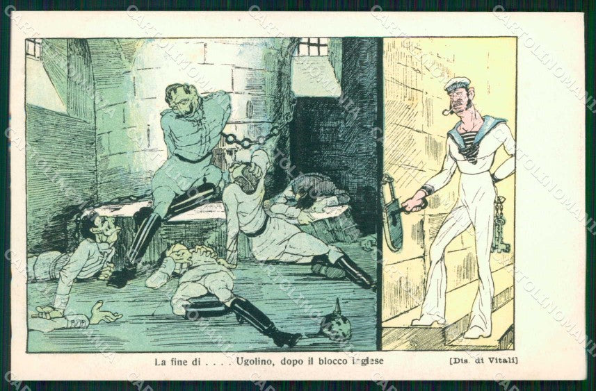 WWI WW1 Italian Propaganda Anti Kaiser Wilhelm British Sailor cartolina XF8903 – fronte