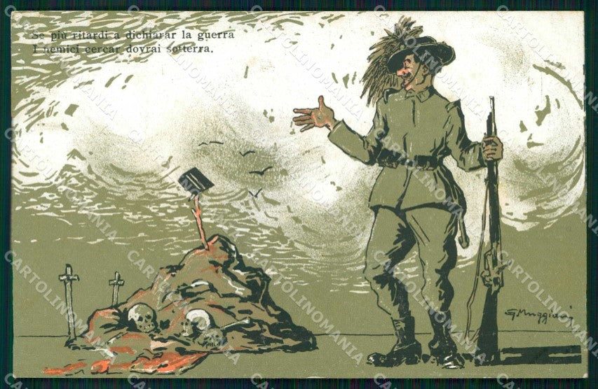 WWI WW1 Propaganda Patriotic War Humor Bersaglieri Muggiani cartolina XF8965 – fronte