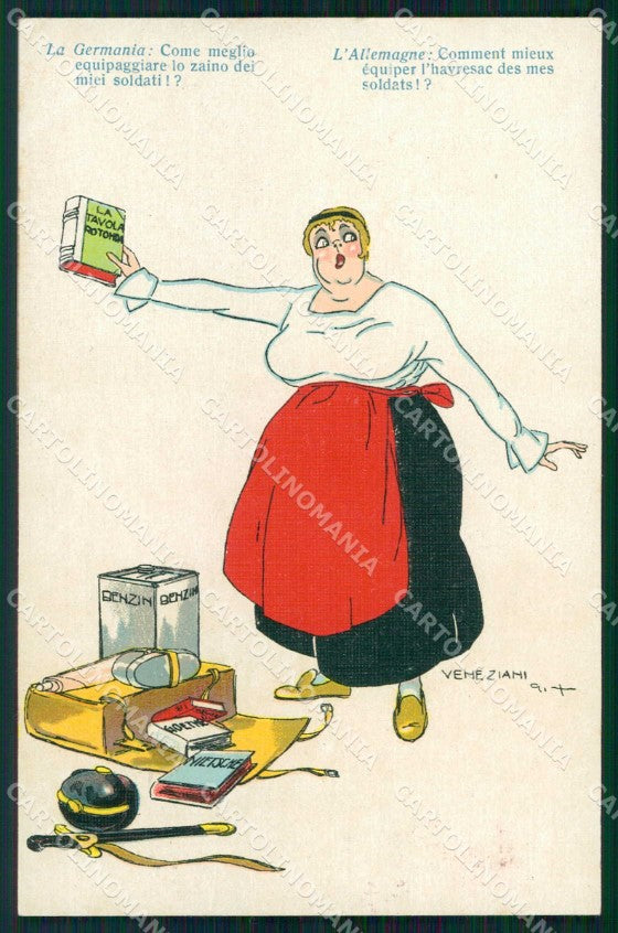 WWI WW1 Italian Propaganda Patriotic War Humor Veneziani cartolina XF9021 – fronte