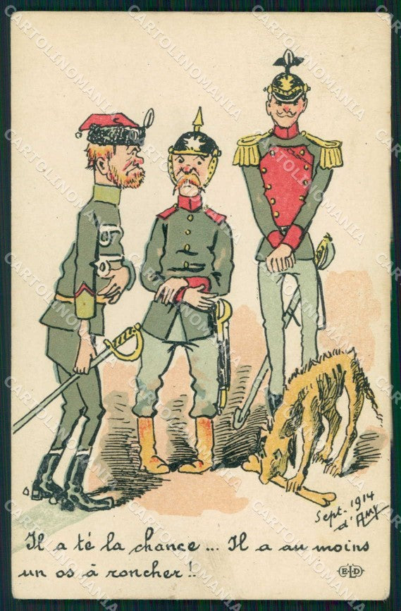 WWI WW1 French Propaganda Patriotic War Humor cartolina XF9045 – fronte