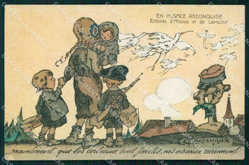 WWI WW1 French Propaganda Alsace Lorraine Lapina Marechaux cartolina XF9063 – fronte