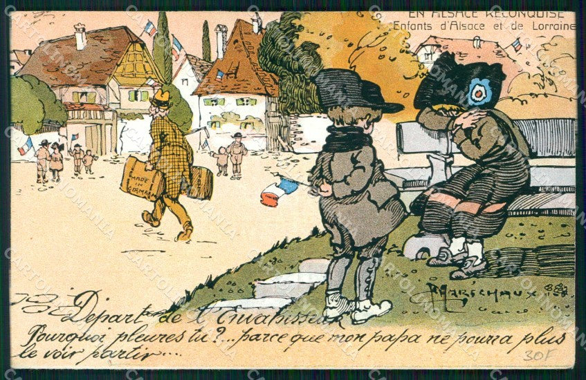 WWI WW1 French Propaganda Alsace Lorraine Lapina Marechaux cartolina XF9065 – fronte