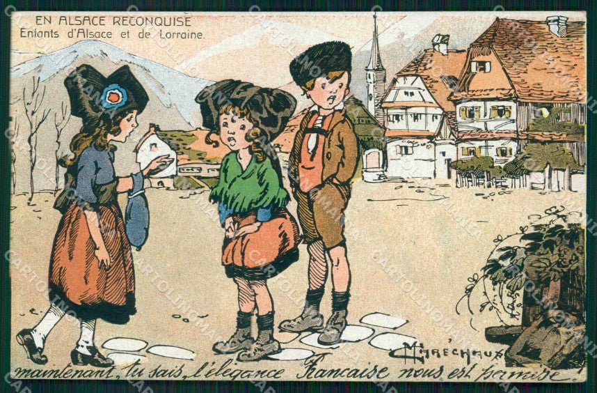 WWI WW1 French Propaganda Alsace Lorraine Lapina Marechaux cartolina XF9066 – fronte