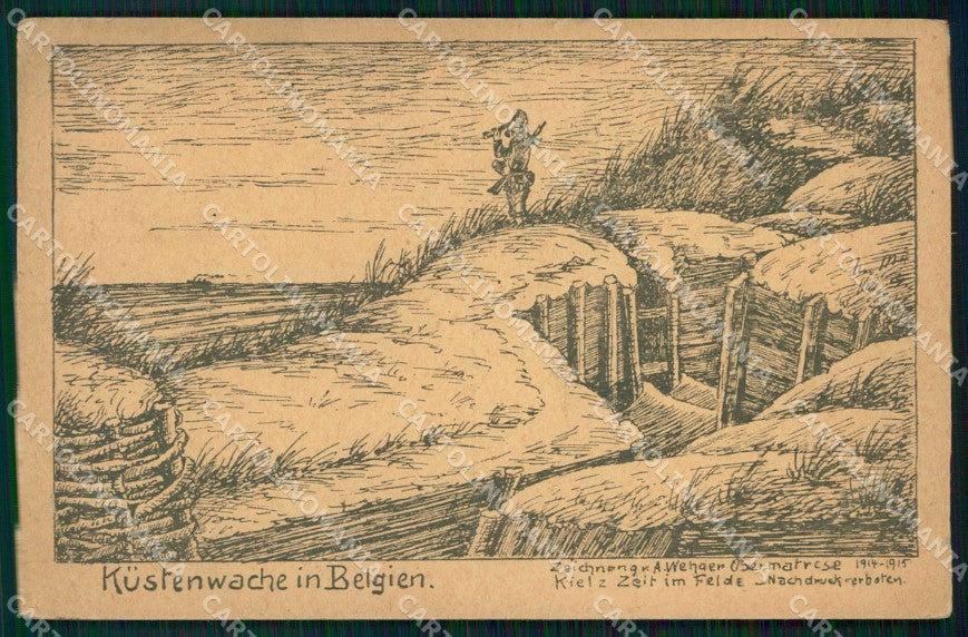 WWI WW1 German Propaganda Kustenwache in Belgien CREASED cartolina XF9067 – fronte