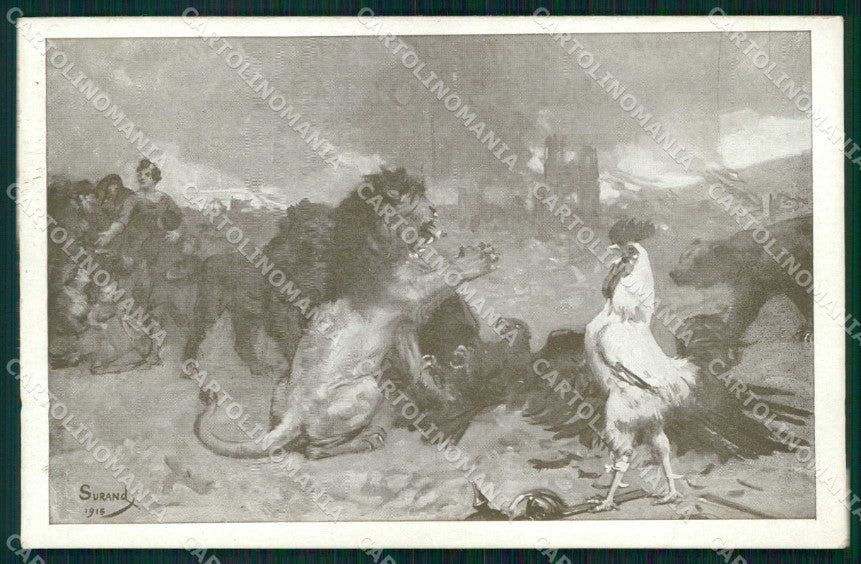 WWI WW1 French Propaganda Alleati Lion Bear Russia Surand cartolina XF9086 – fronte