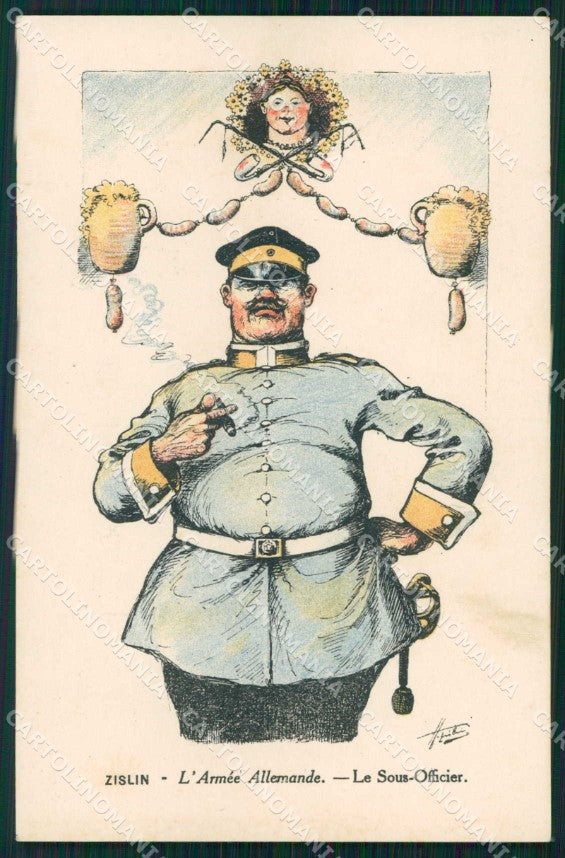 WWI WW1 French Propaganda Anti German Zislin cartolina XF9111 – fronte
