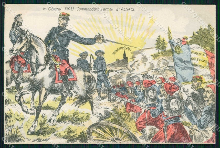 WWI WW1 French Propaganda Pau Alsace Magenta Solferino cartolina XF9137 – fronte
