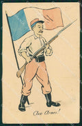 WWI WW1 French Propaganda Soldier Flag HOLES ABRADED cartolina XF9147 – fronte
