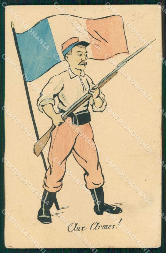 WWI WW1 French Propaganda Soldier Flag HOLES ABRADED cartolina XF9147 – fronte